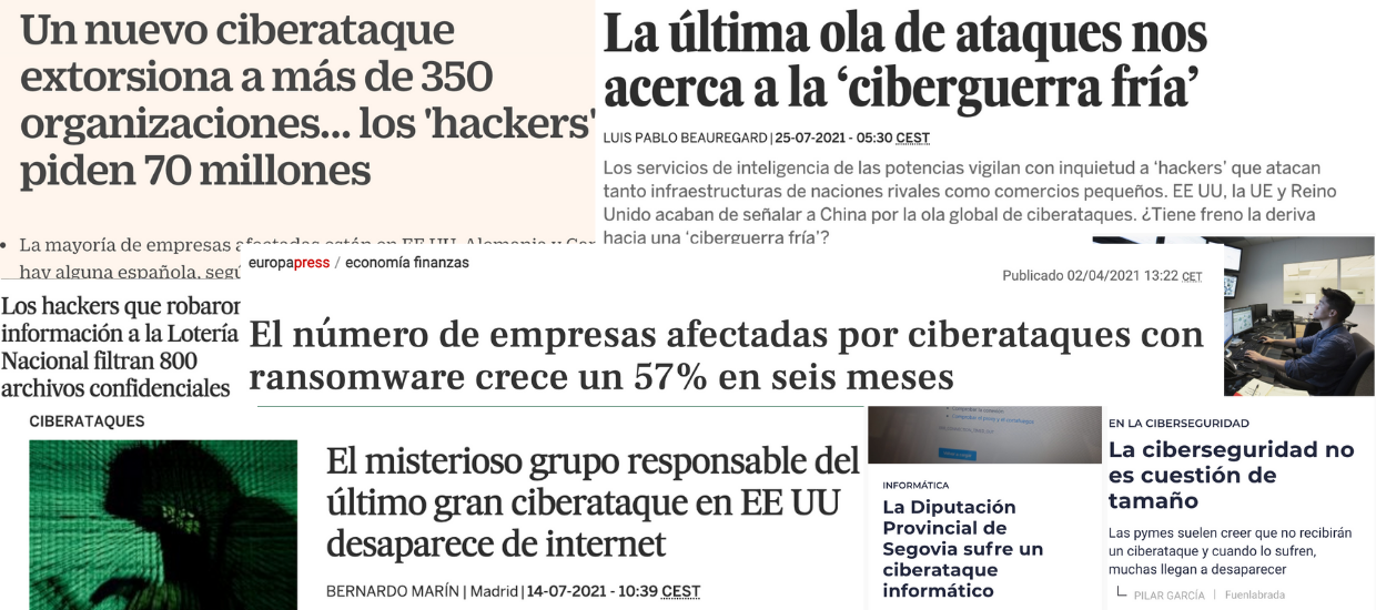 Titulares de prensa de los ataques de ramsonware más conocidos.