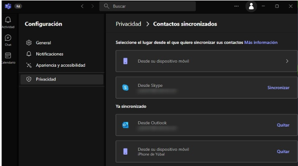 pantalla sincronización contactos 