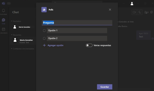 Pantalla encuestas microsoft teams